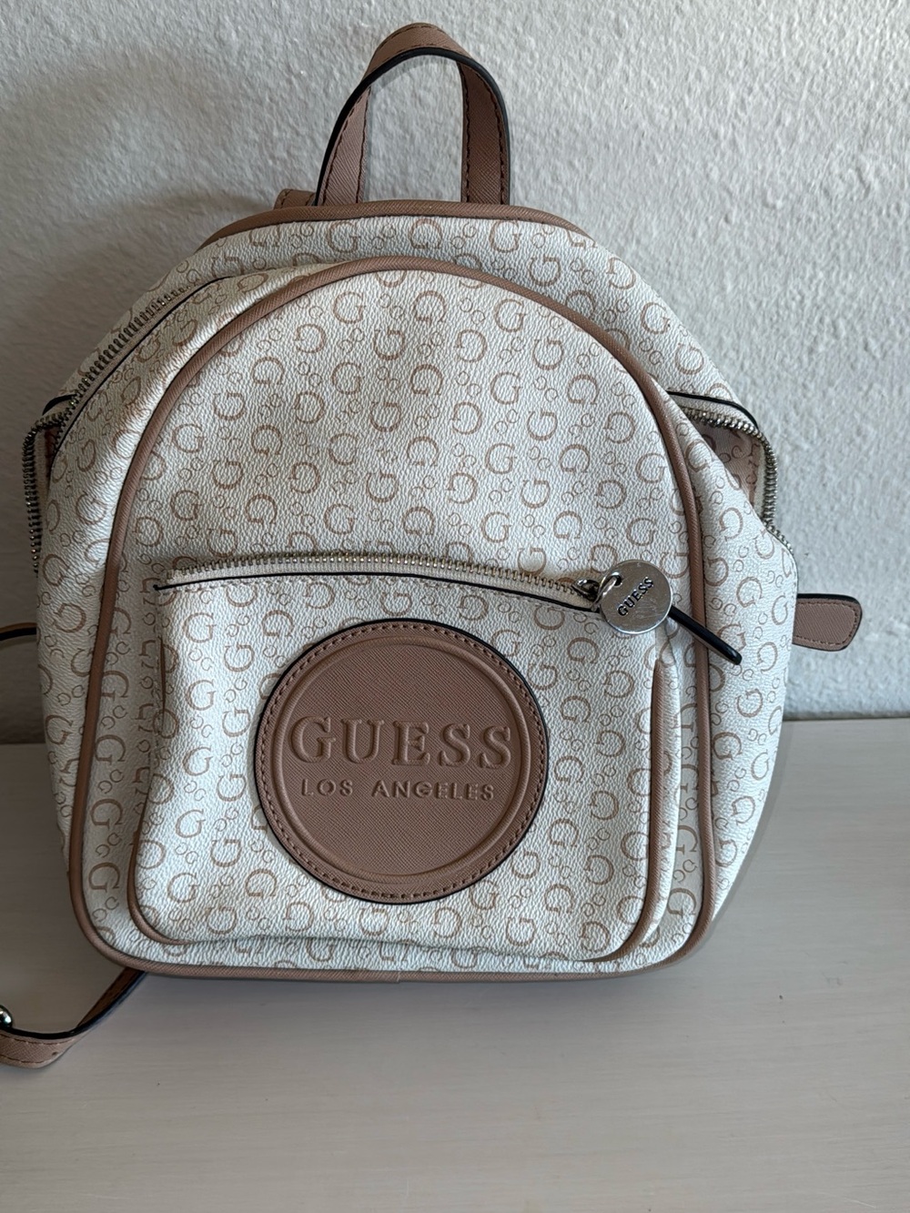 Guess Cream Mini Backpack with Taupe Trim